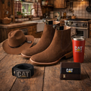Kit Bota Masculina Pampa de Cuero Legítimo con Plantilla Ortopédica + 4 REGALOS: Vaso, Billetera, Cinturón y Sombrero